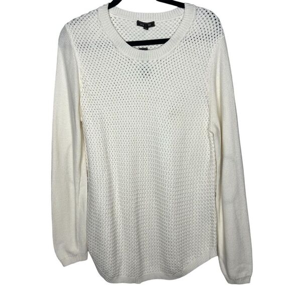 New! Lety & Me Josey Elbow Patch Crew Neck Knit White Women’s Sweaters Sz XL - Picture 1 of 11